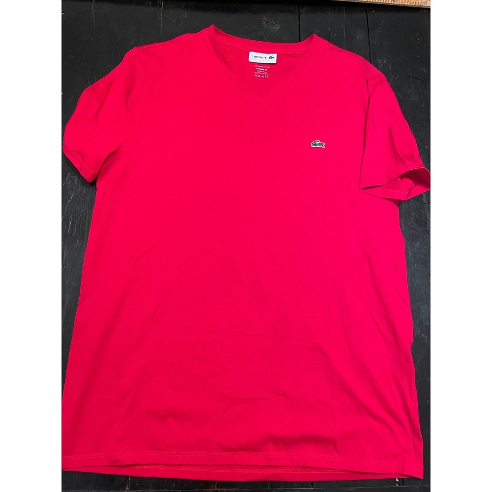 Mens Lacoste Red T Shirt Basic Crew Neck Short Sleeve Casual Fit size L